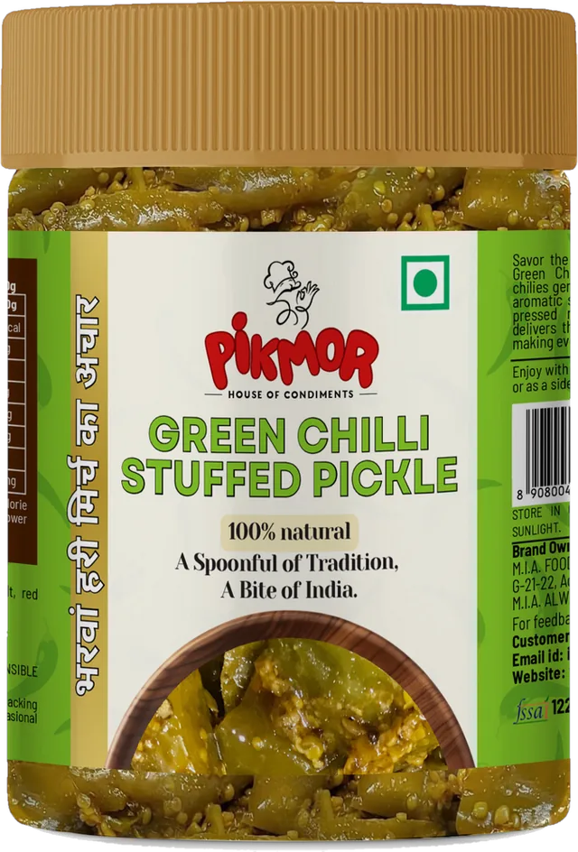 Stuffed Green Chilli Pickle jar